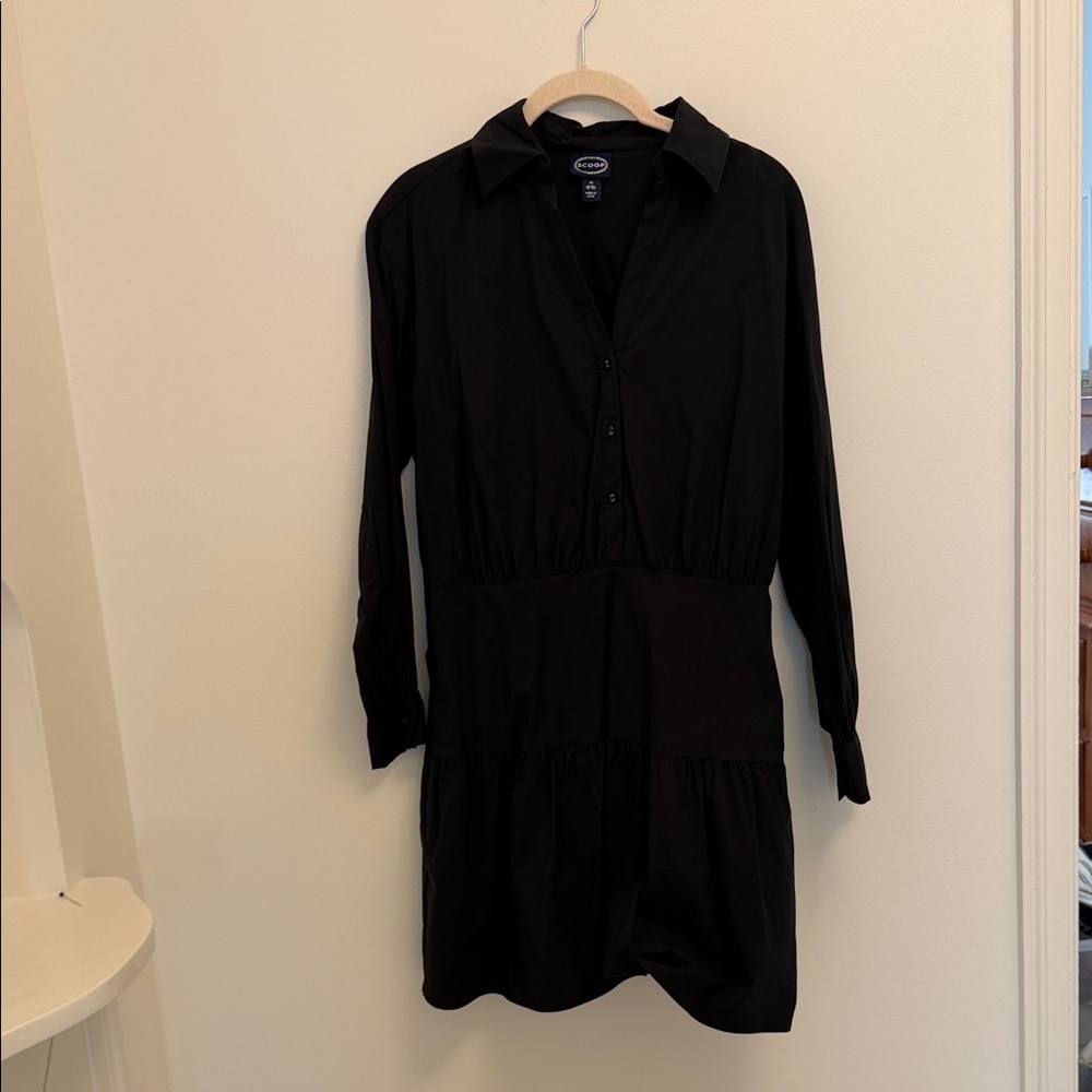 SCOOP Black Button-Front Tiered Shirt Dress | Size M